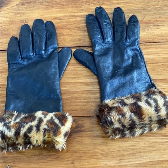 Leather gloves leopard cuff - Picture 3 of 5